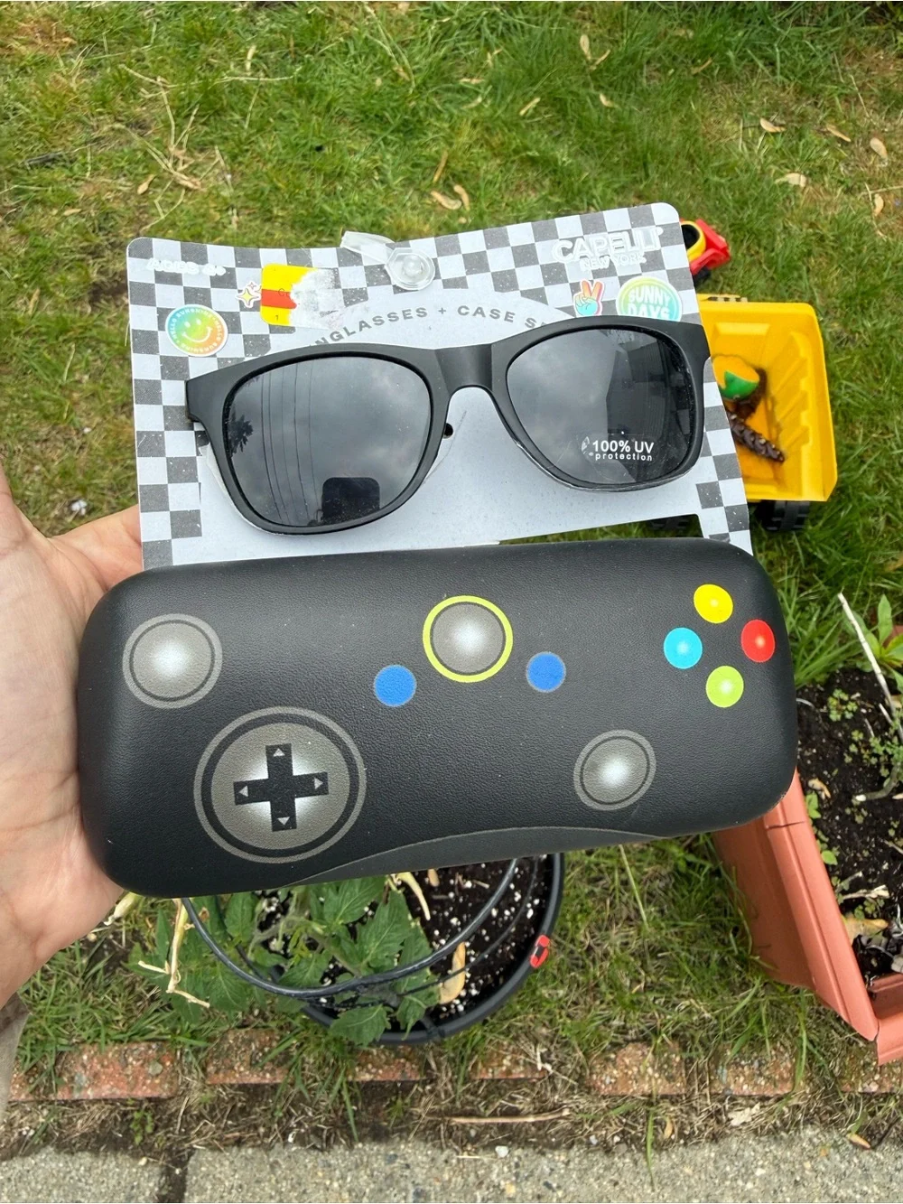 Capelli NWT Childrens Black Sunglasses with Game Controller Print Case